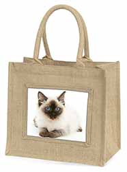Ragdoll Cat with Blue Eyes Natural/Beige Jute Large Shopping Bag