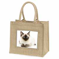 Ragdoll Cat with Blue Eyes Natural/Beige Jute Large Shopping Bag