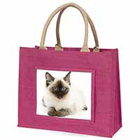 Ragdoll Cat with Blue Eyes Large Pink Jute Shopping Bag