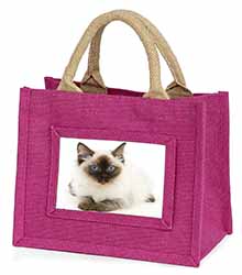 Ragdoll Cat with Blue Eyes Little Girls Small Pink Jute Shopping Bag