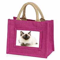 Ragdoll Cat with Blue Eyes Little Girls Small Pink Jute Shopping Bag