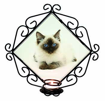 Ragdoll Cat with Blue Eyes Wrought Iron Wall Art Candle Holder