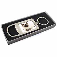 Ragdoll Cat with Blue Eyes Chrome Metal Bottle Opener Keyring in Box