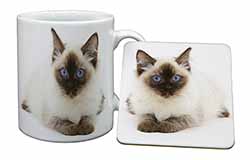 Ragdoll Cat with Blue Eyes Mug and Coaster Set