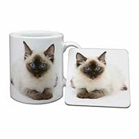 Ragdoll Cat with Blue Eyes Mug and Coaster Set