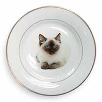 Ragdoll Cat with Blue Eyes Gold Rim Plate Printed Full Colour in Gift Box