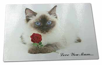 Large Glass Cutting Chopping Board Ragdoll Cat+Rose 