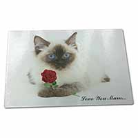 Large Glass Cutting Chopping Board Ragdoll Cat+Rose 