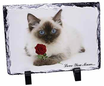 AC-159RlymSL Ragdoll Cat+Rose 'Love You Mum' Photo Slate Christmas Gift Ornamen 