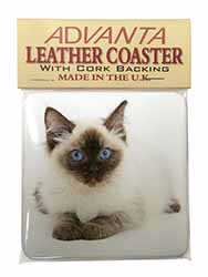 Ragdoll Cat with Blue Eyes Single Leather Photo Coaster