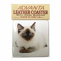 Ragdoll Cat with Blue Eyes Single Leather Photo Coaster