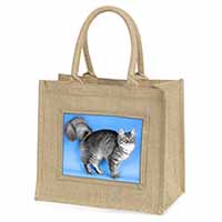 Silver Maine Coon Cat Natural/Beige Jute Large Shopping Bag