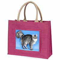 Silver Maine Coon Cat Large Pink Jute Shopping Bag