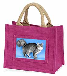 Silver Maine Coon Cat Little Girls Small Pink Jute Shopping Bag