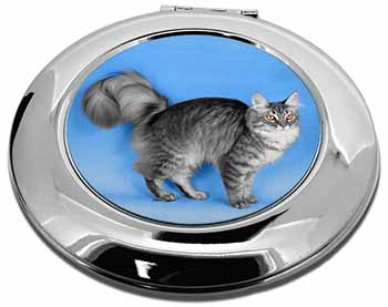 Silver Maine Coon Cat Make-Up Round Compact Mirror