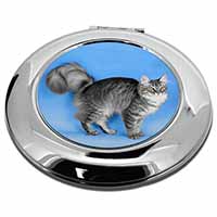 Silver Maine Coon Cat Make-Up Round Compact Mirror