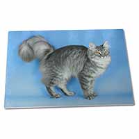 Large Glass Cutting Chopping Board Silver Maine Coon Cat