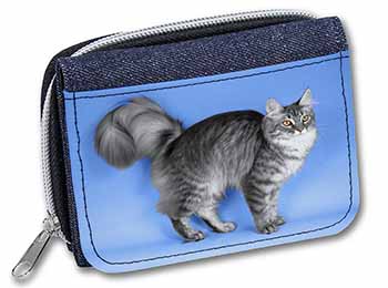 Silver Maine Coon Cat Unisex Denim Purse Wallet