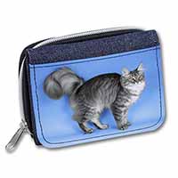 Silver Maine Coon Cat Unisex Denim Purse Wallet