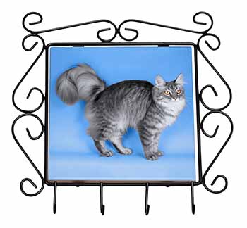 Silver Maine Coon Cat Wrought Iron Key Holder Hooks
