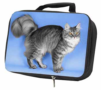 Silver Maine Coon Cat Black Insulated School Lunch Box/Picnic Bag