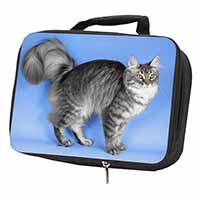 Silver Maine Coon Cat Black Insulated School Lunch Box/Picnic Bag