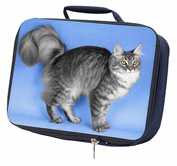 Silver Maine Coon Cat Navy Insulated School Lunch Box/Picnic Bag