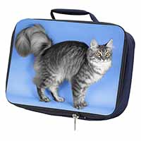 Silver Maine Coon Cat Navy Insulated School Lunch Box/Picnic Bag