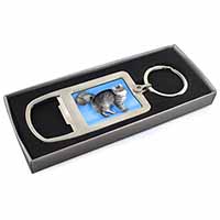 Silver Maine Coon Cat Chrome Metal Bottle Opener Keyring in Box