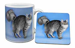 Silver Maine Coon Cat Mug and Coaster Set
