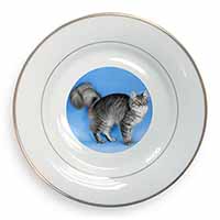 Silver Maine Coon Cat Gold Rim Plate Printed Full Colour in Gift Box