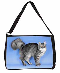 Silver Maine Coon Cat Large Black Laptop Shoulder Bag School/College