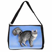 Silver Maine Coon Cat Large Black Laptop Shoulder Bag School/College