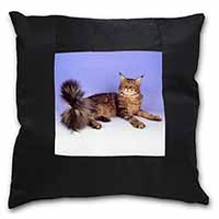 Tabby Maine Coon Cat Black Satin Feel Scatter Cushion