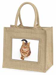 Brown Tabby Cat Natural/Beige Jute Large Shopping Bag