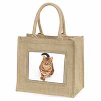 Brown Tabby Cat Natural/Beige Jute Large Shopping Bag