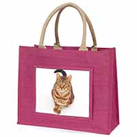 Brown Tabby Cat Large Pink Jute Shopping Bag