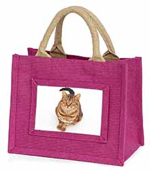 Brown Tabby Cat Little Girls Small Pink Jute Shopping Bag