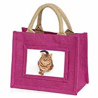 Brown Tabby Cat Little Girls Small Pink Jute Shopping Bag