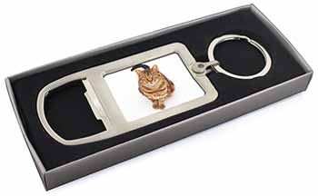 Brown Tabby Cat Chrome Metal Bottle Opener Keyring in Box