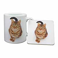 Brown Tabby Cat Mug and Coaster Set