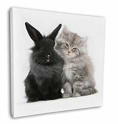 Cute Kitten with Rabbit Square Canvas 12"x12" Wall Art Picture Print