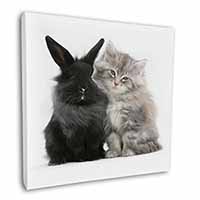 Cute Kitten with Rabbit Square Canvas 12"x12" Wall Art Picture Print