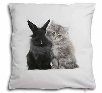 Cute Kitten with Rabbit Soft White Velvet Feel Scatter Cushion