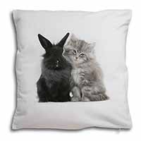 Cute Kitten with Rabbit Soft White Velvet Feel Scatter Cushion