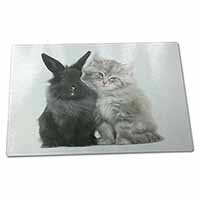 Large Glass Cutting Chopping Board Cute Kitten with Rabbit