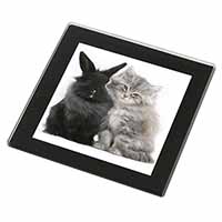 Cute Kitten with Rabbit Black Rim High Quality Glass Coaster