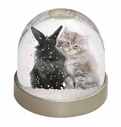 Cute Kitten with Rabbit Snow Globe Photo Waterball