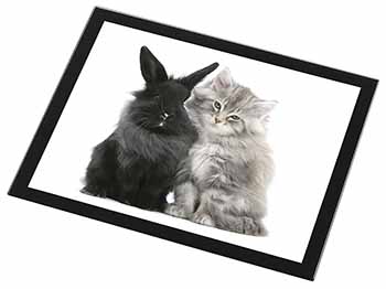 Cute Kitten with Rabbit Black Rim High Quality Glass Placemat