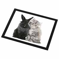 Cute Kitten with Rabbit Black Rim High Quality Glass Placemat